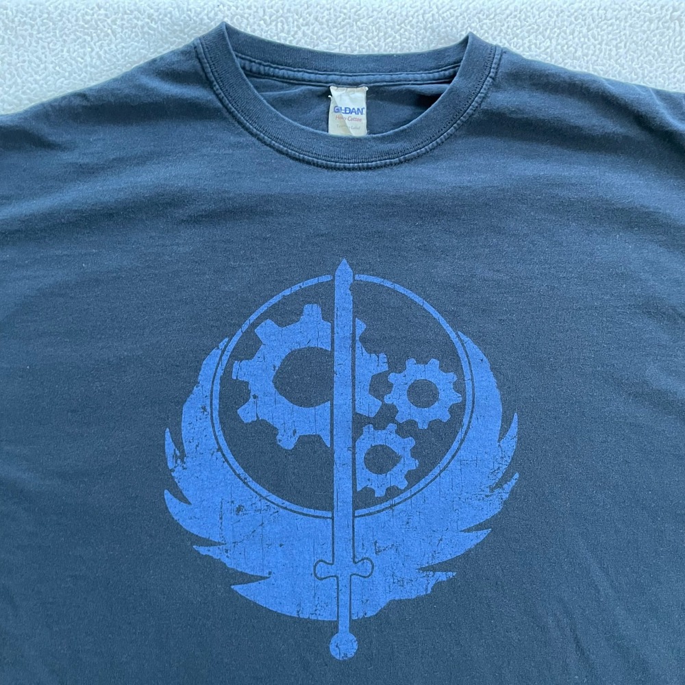 Gildan Mens 2XL T-Shirt Navy Blue Fallout Brotherhood of Steel Graphic Tee